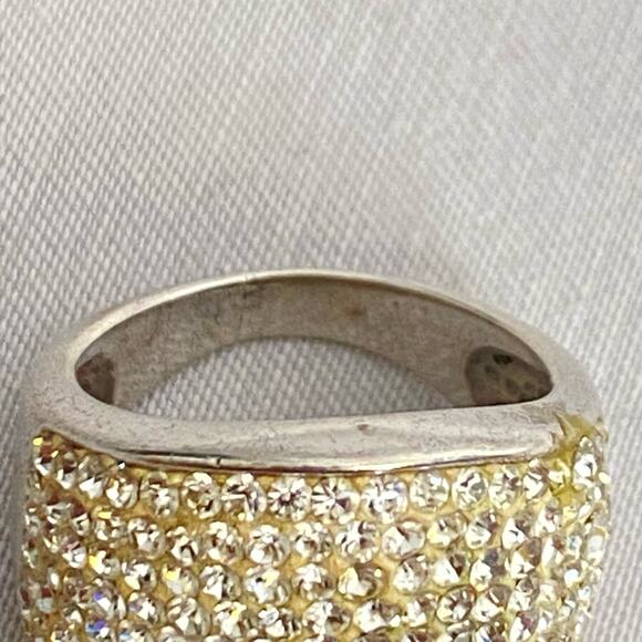 Big Statement Piece Ring Pave' Face Silver Tone With Clear Stones - Picture 6 of 10